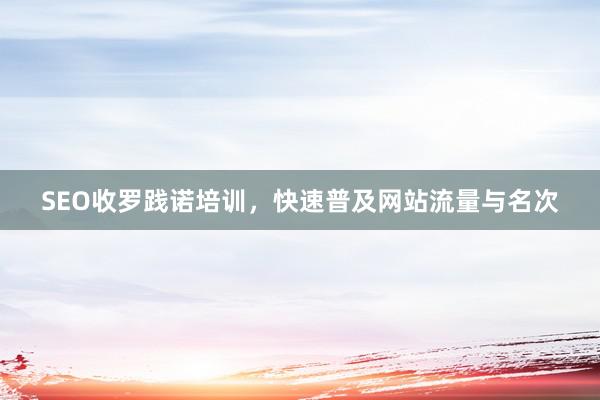 SEO收罗践诺培训，快速普及网站流量与名次